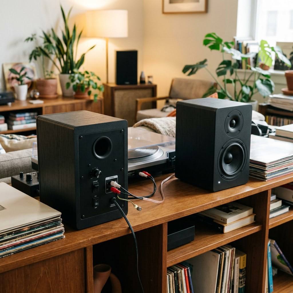 Powered Bookshelf Speakers with Dedicated Phono Input (Pair)